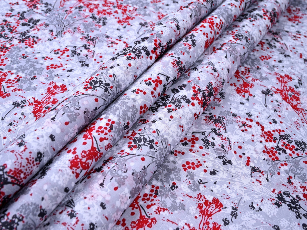 Red Cherry Blossom Cotton Blend Fabric by the yard