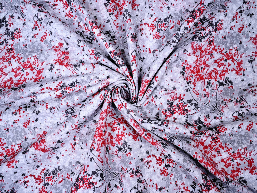 Red Cherry Blossom Cotton Blend Fabric by the yard