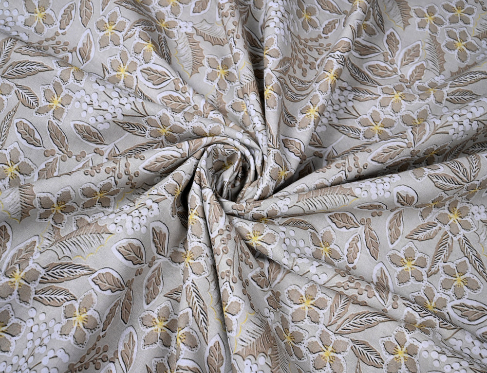Floral & Leaf Pattern On Cotton Fabric