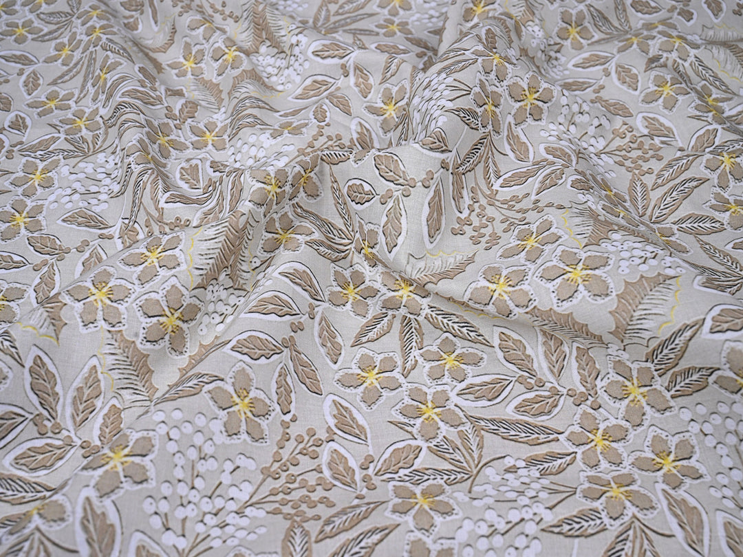 Buy Caramel Tiny Flowers Print Indian Fabric