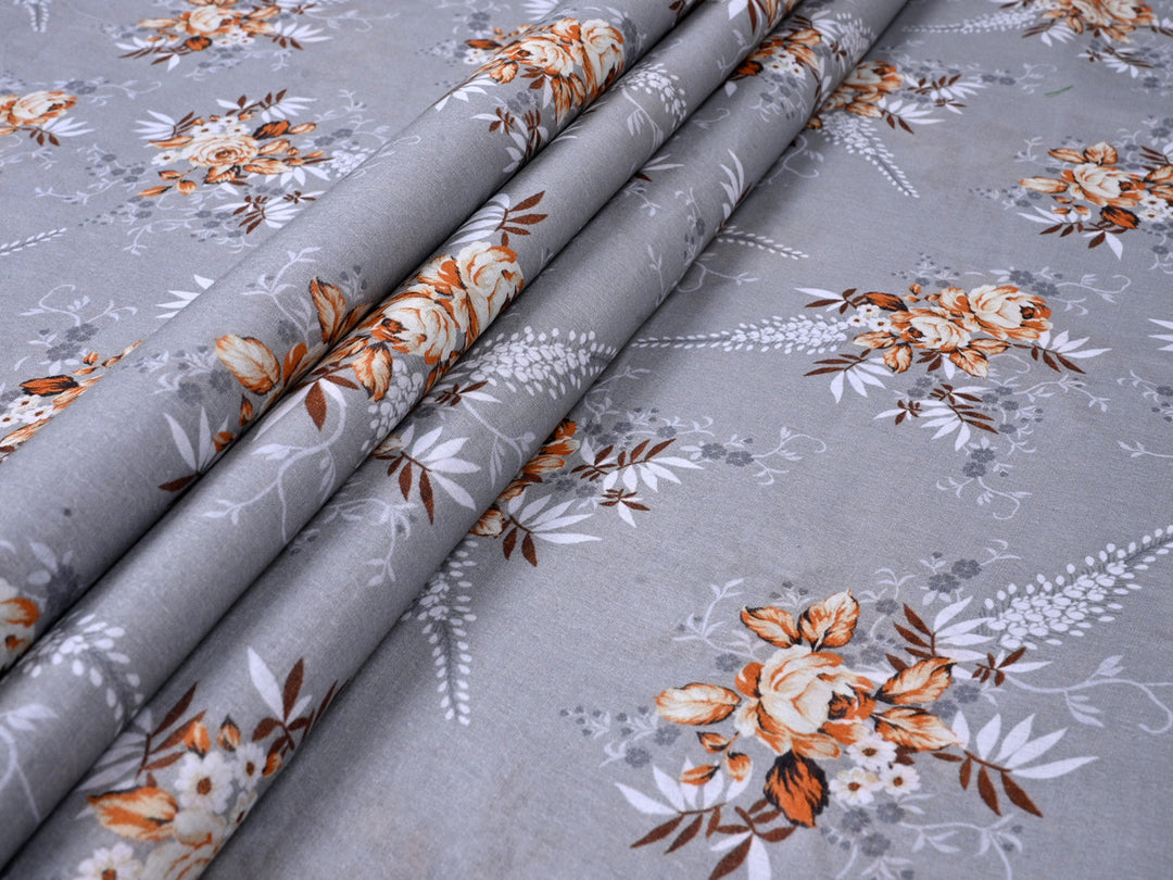 Golden Roses Adorning a Grey Canvas Cotton Fabric Store