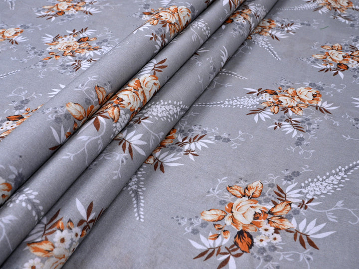 Golden Roses Adorning a Grey Canvas Cotton Fabric Store