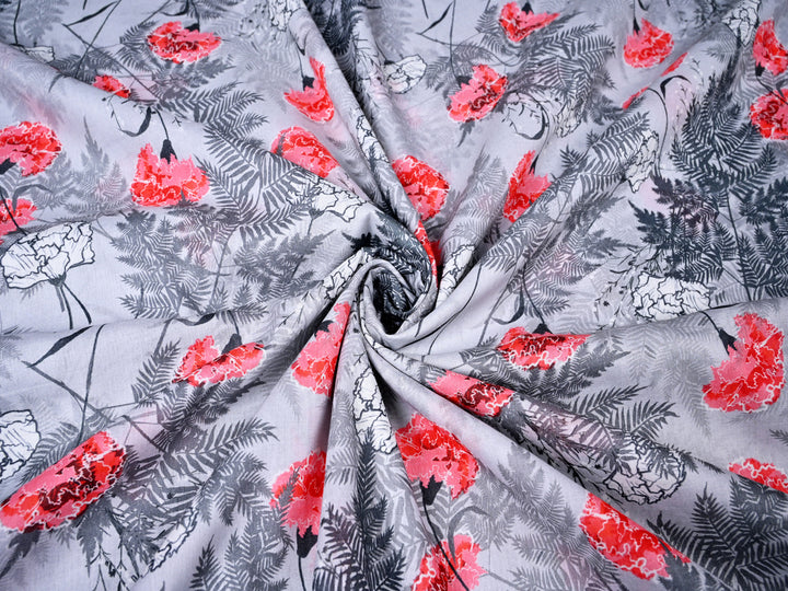 grey trees cotton print fabric
