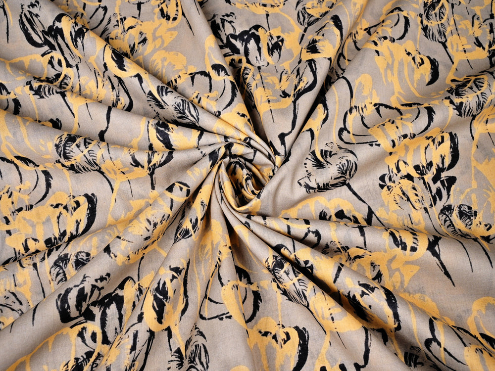 Yellow Flower Print Cotton Fabric Trends