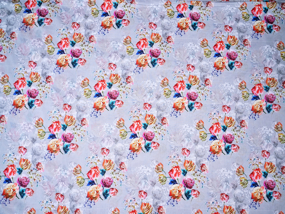 Multicolored Roses Patterning the Greyish Fabric Trendy Home Decor