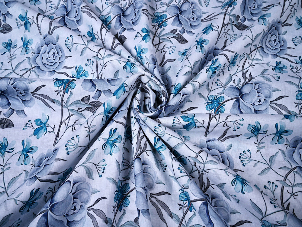 Vintage Blue Grey Base Cotton Fabric Trends