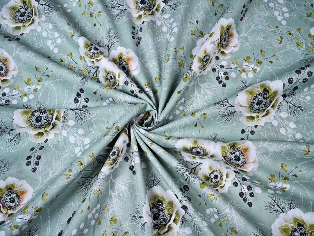 Shop Now for Classic Style! Sage Green Floral Pattern Printed Fabric