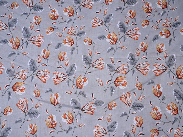 Find Grey Base Cotton Fabrics of Boho Style Leaf Designs