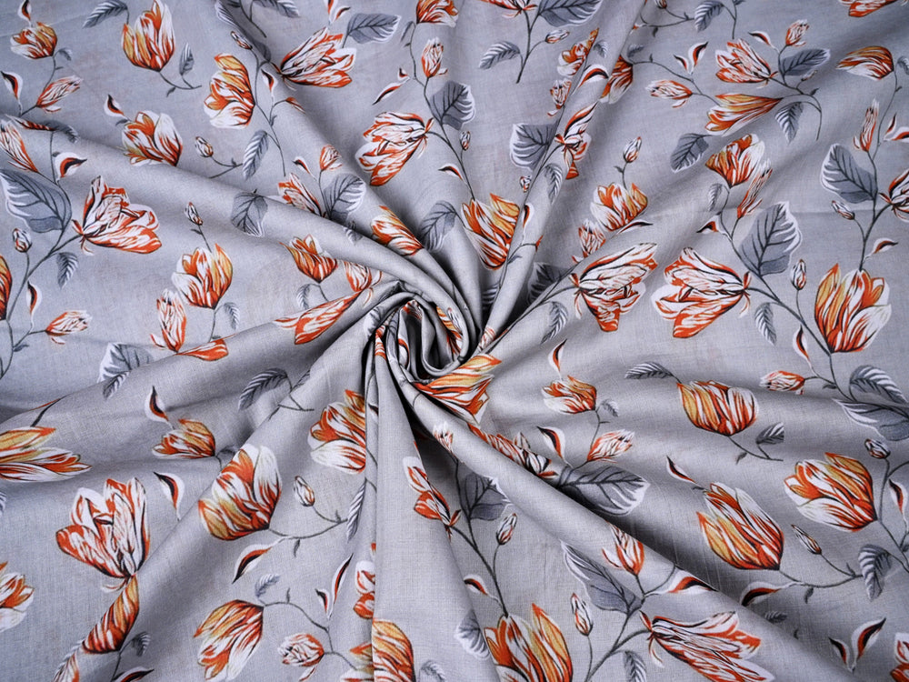 Orange Flower leaf On Cotton Material