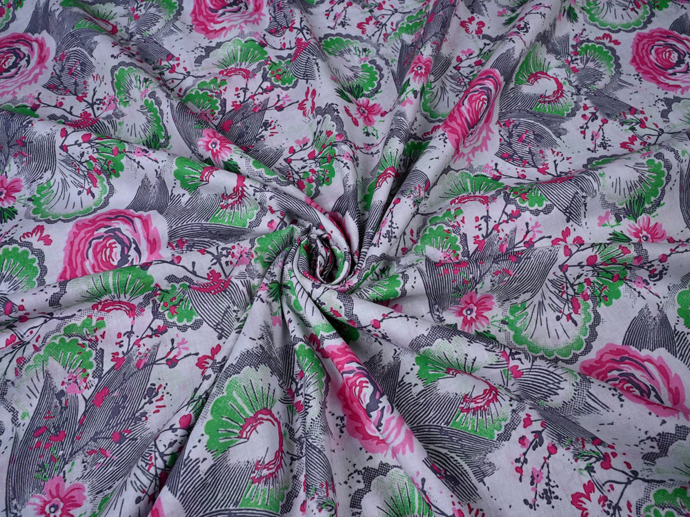 Pink Flower Printed Cotton Fabric Trends