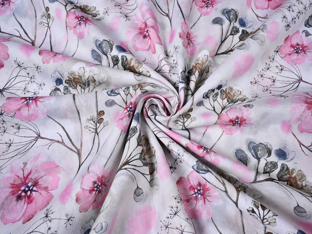 Soft Pink Flower Print Cotton Fabric