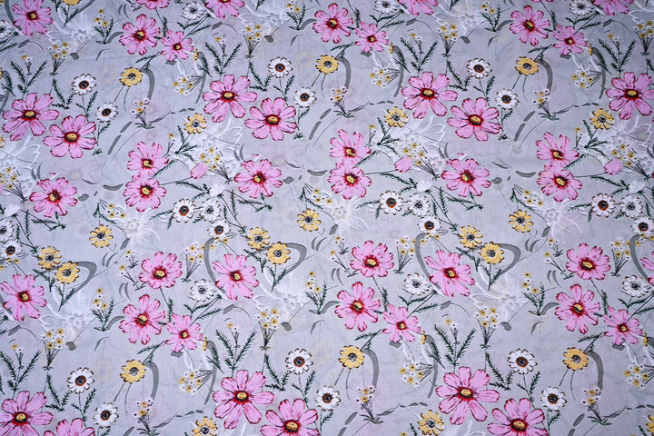 Pink and Mustard Handcrafted Botanical Print Fabric by the yard