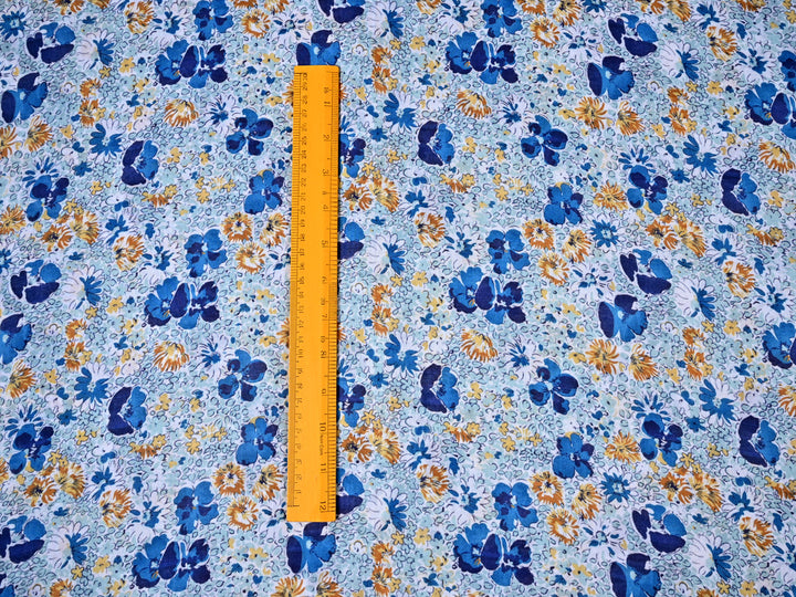 Blue Indigo Floral Premium Cotton Ideal for Clothing and Craft