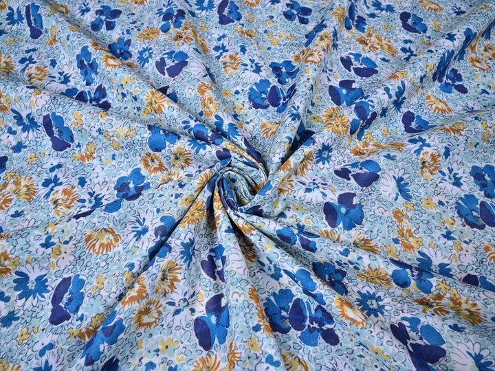 Blue Indigo Floral Premium Cotton Ideal for Clothing and Craft