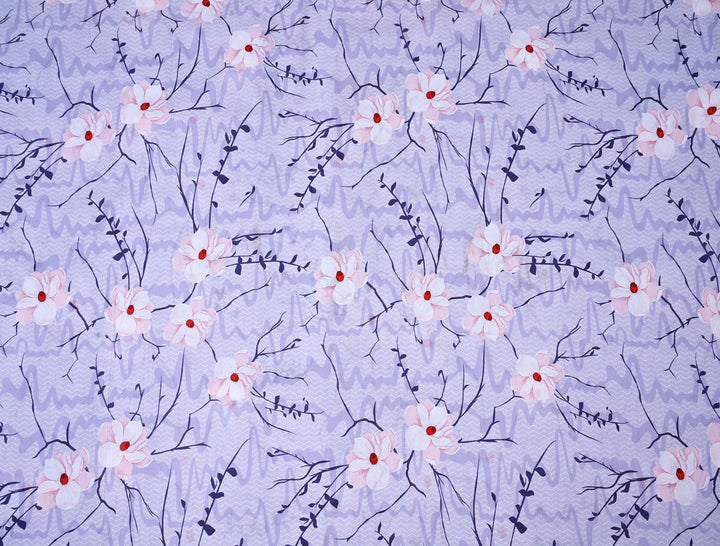 Lavender Cotton Fabric, White Flowers, and a Pop of Mid-Red Dots
