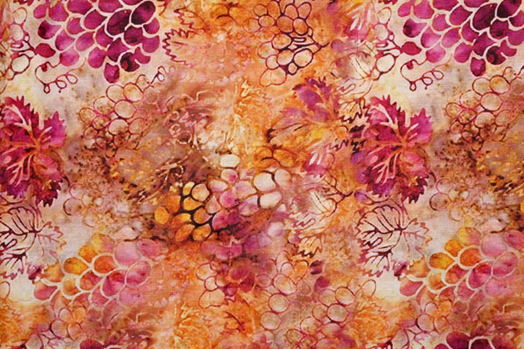 Orange Floral Cotton Fabric From India