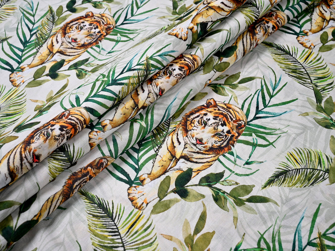 Indian Tiger Print Cotton Fabric, 100% Soft Cotton Fabric BY the