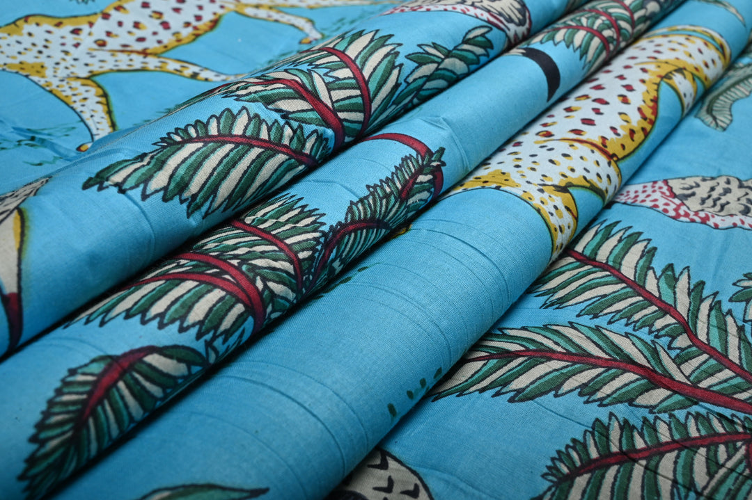 screen printing cotton fabric with jungle vibes