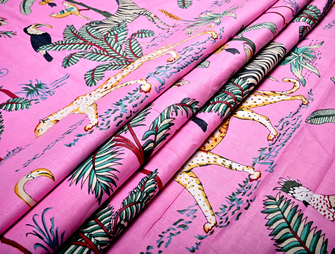 pink printed jungle pattern fabric