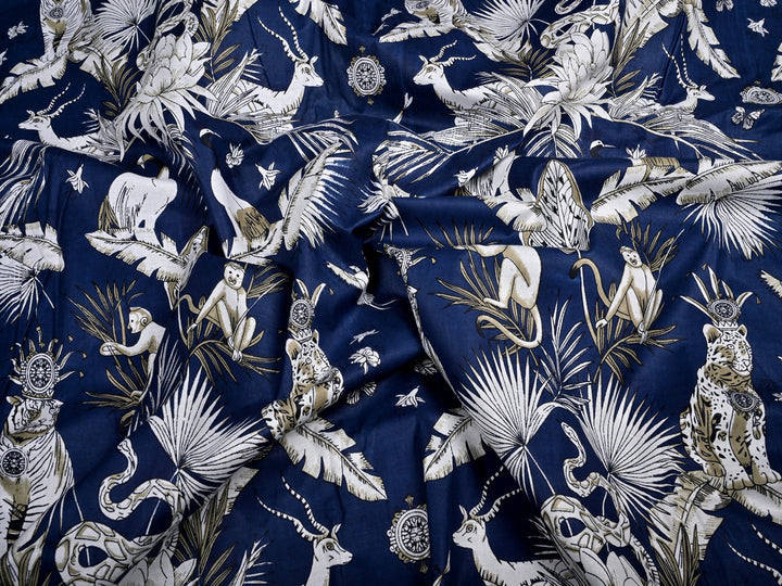 blue printed cotton fabric online material