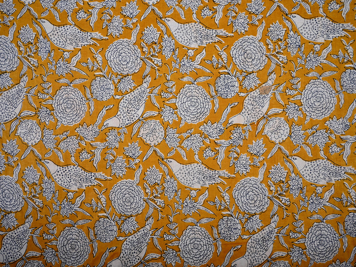 Bird & Flower Handblock Print Cotton Fabric