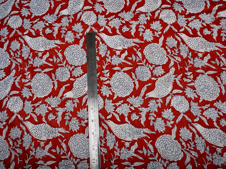 Red patterns Block Prints Cotton Fabric 