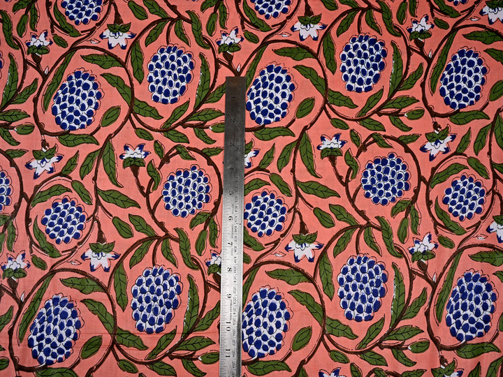 Sage Floral Handblock Print Cotton Fabric