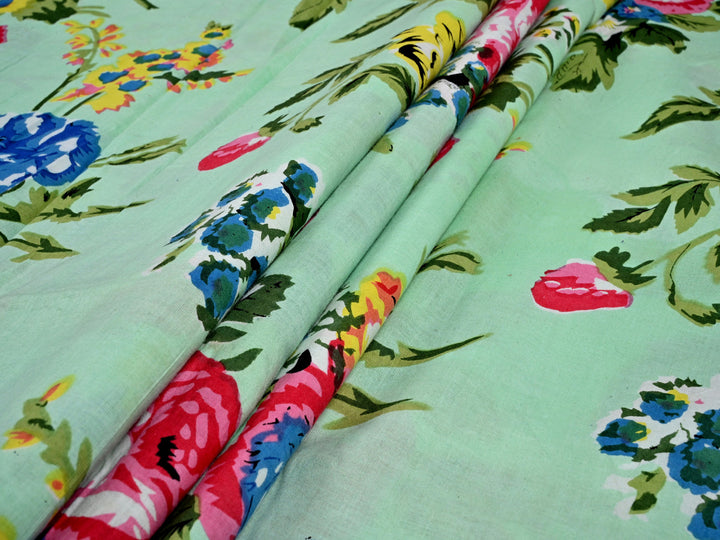 florals screen print on light cotton fabric