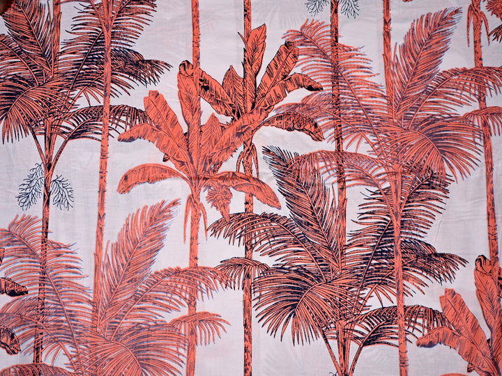 indian large palm trees on white cotton fabric