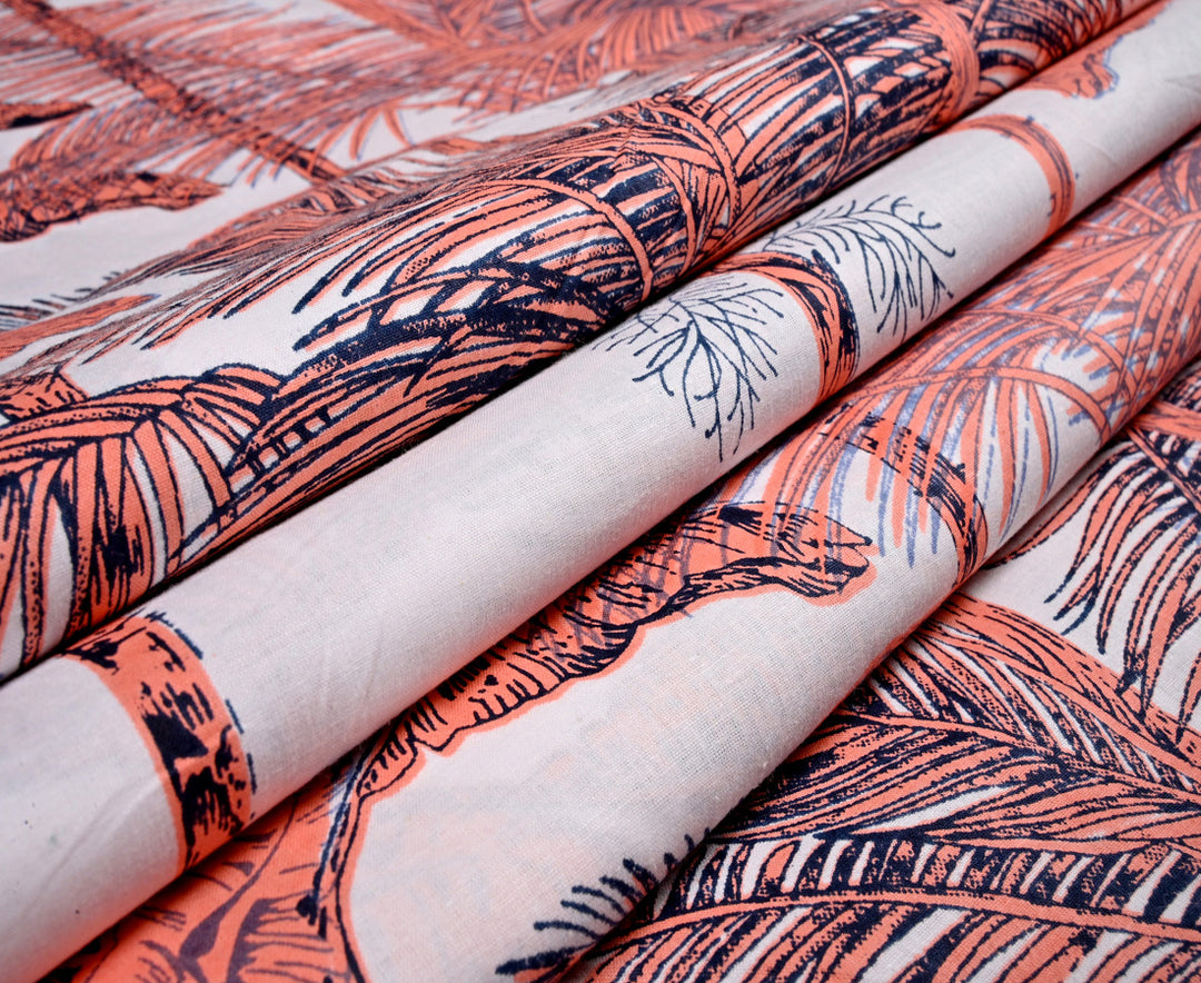Indian Palm Tree Screen Print Cotton Fabric