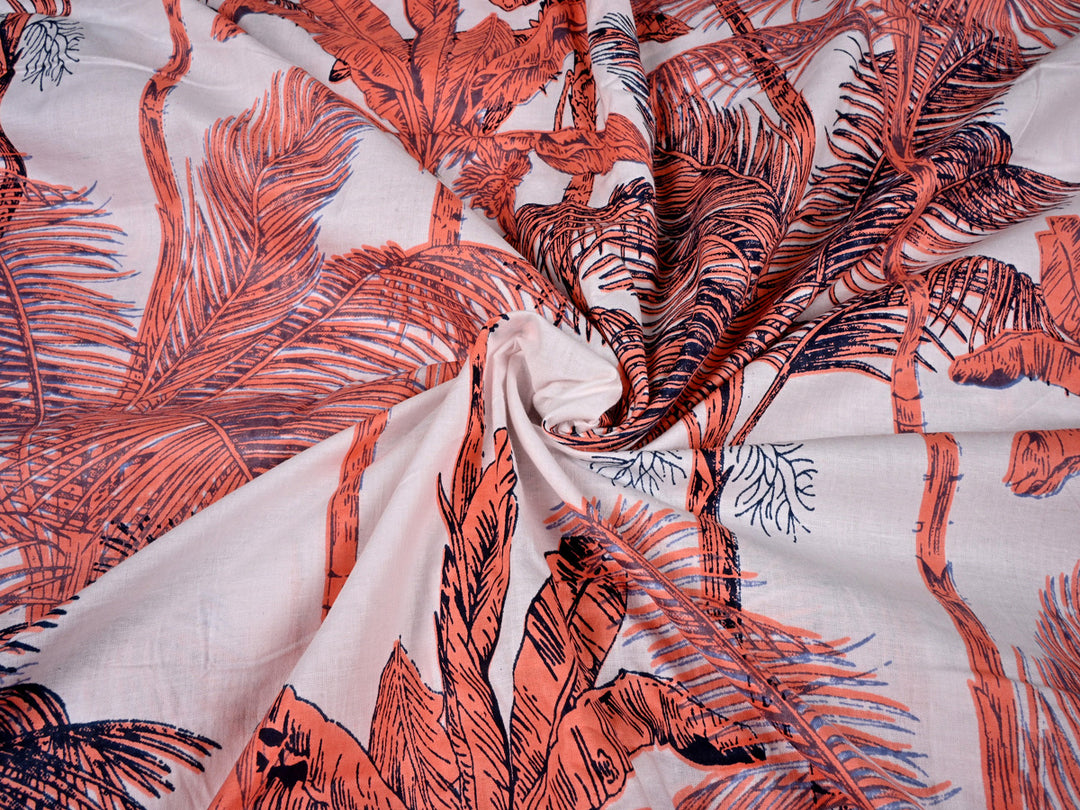 orange palm trees fabric cotton