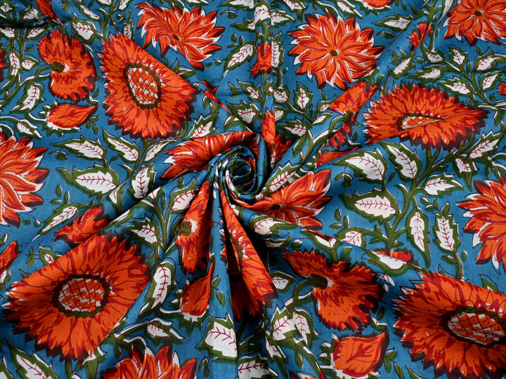 Floral Pattern Hand Block Print Cotton Fabric
