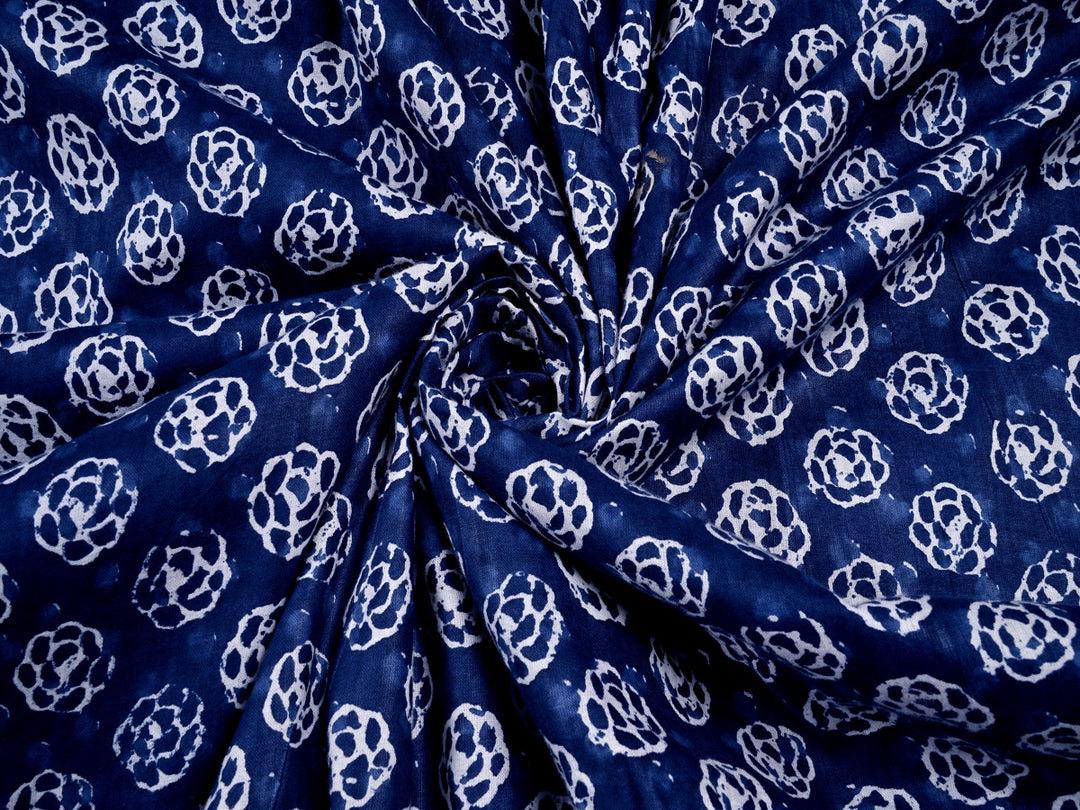 Batik Blue Tone Texture Floral Screen Print Cotton Fabric