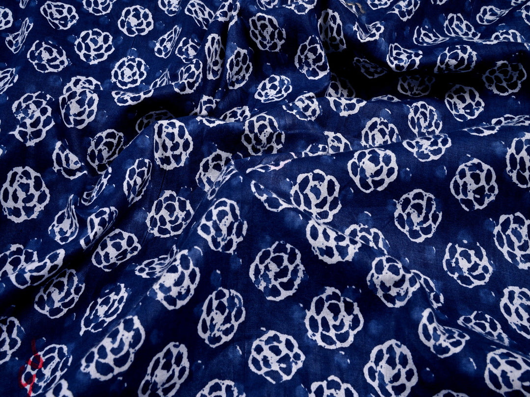 Batik Blue Tone Texture Floral Screen Print Cotton Fabric