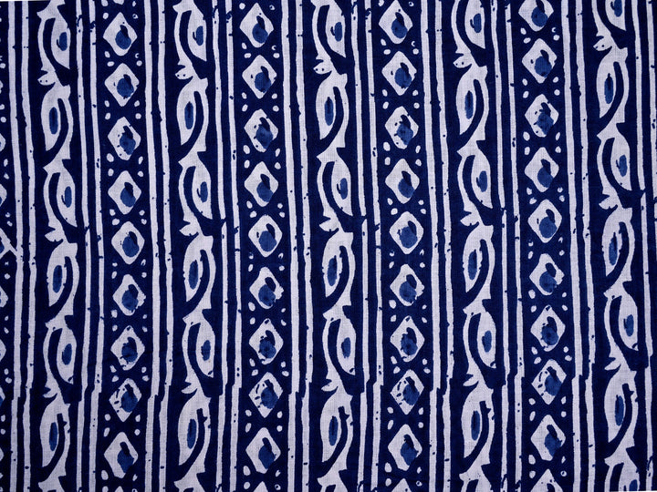 Indigo Floral Screen Print Cotton Fabric