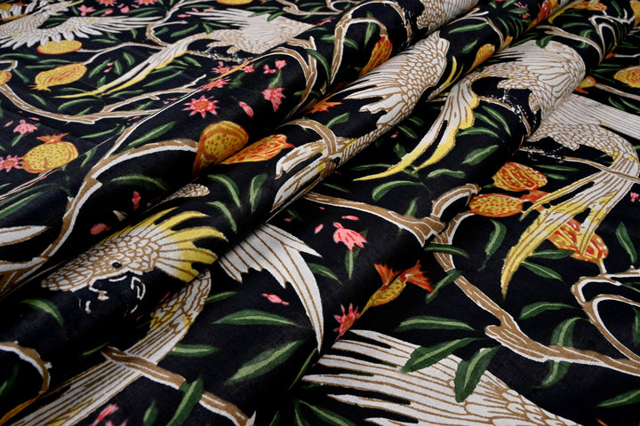 Indian bird screen prints cotton fabric