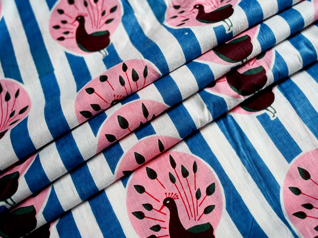 Indian Peacock: Wholesale Cotton Fabric Stripes Pattern