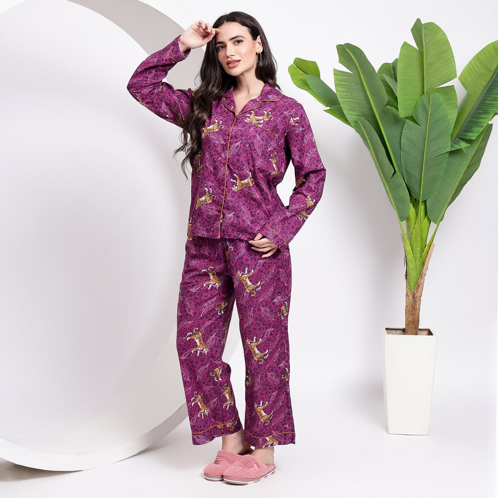 Animal Print Cotton Pajamas – Leopard Print PJ Set for Women