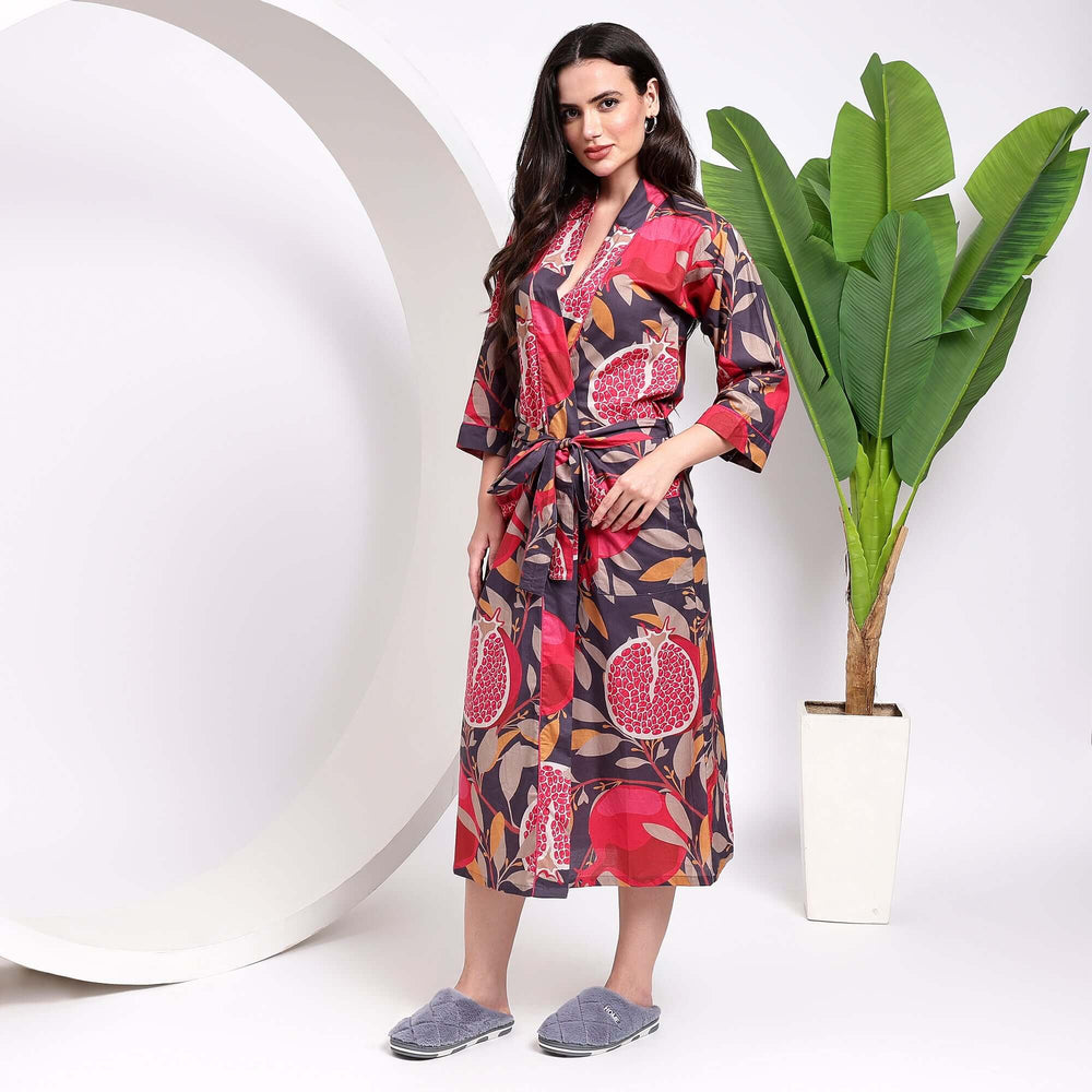 Long cotton kimono robe for women – Indian block print bathrobe made with soft, breathable fabric