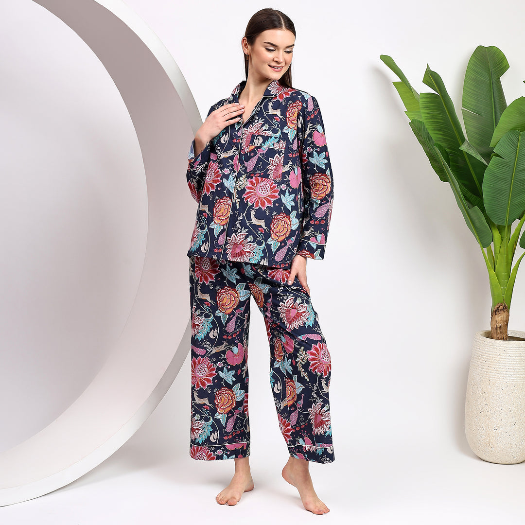 Matching floral print pajamas – women’s block print cotton sleepwear
