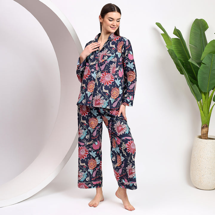Matching floral print pajamas – women’s block print cotton sleepwear