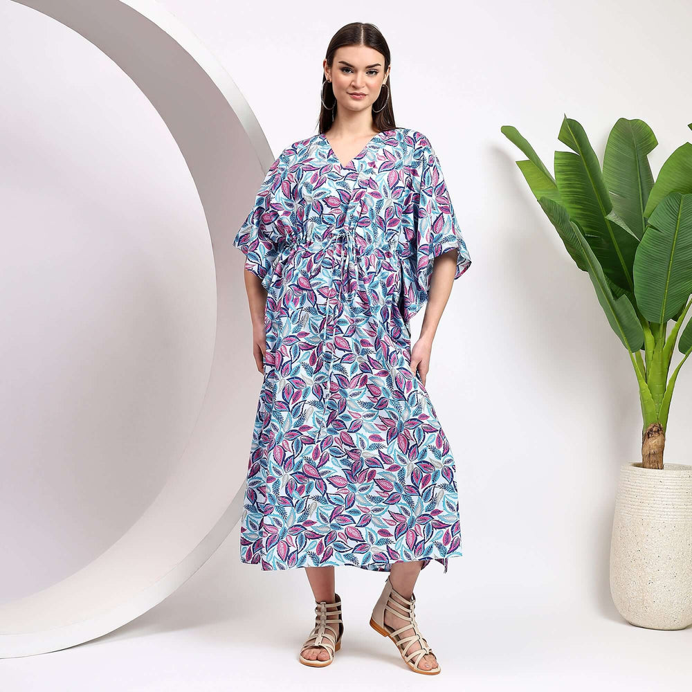 Handmade block print floral kaftan dress – cotton caftan for women