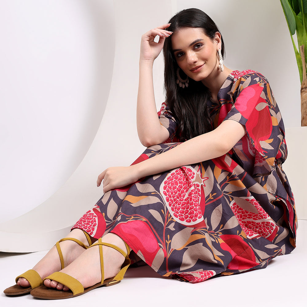 Pomegranate print cotton kaftan – women’s clothing