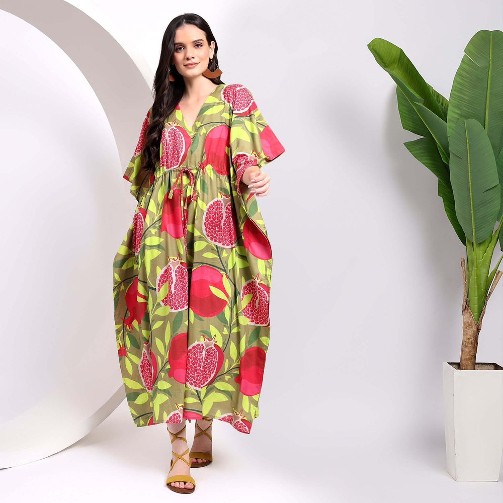 Handmade cotton kaftan – pomegranate block print caftan
