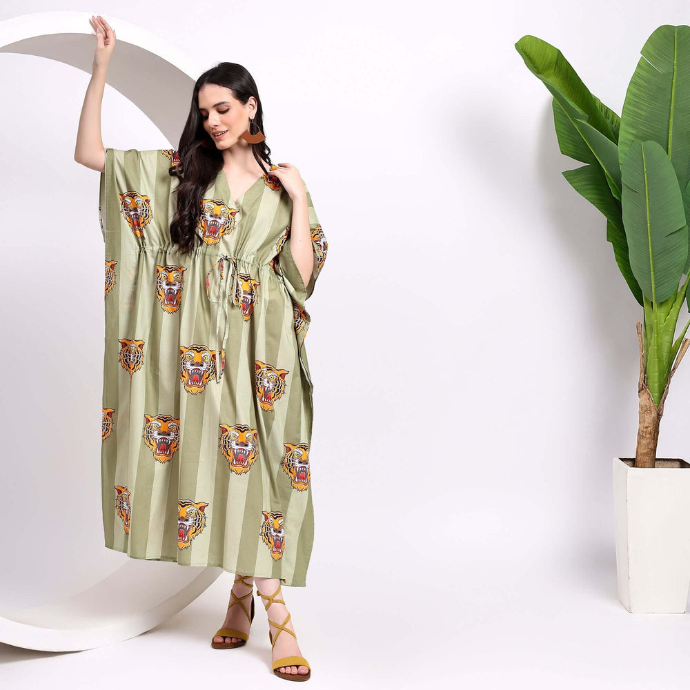 Tiger print cotton kaftan – boho caftan for women