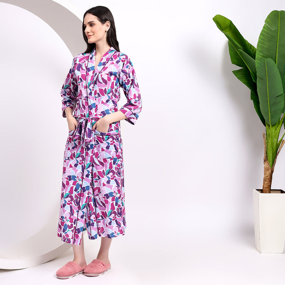 Indian Block Print Cotton Kimono Robe & Dressing Gown for Women