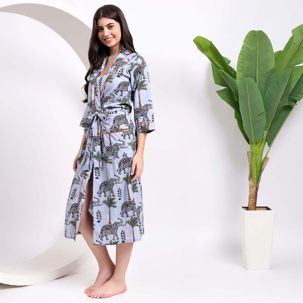 Hand block print cotton kimono – floral robe for women in soft breathable cotton