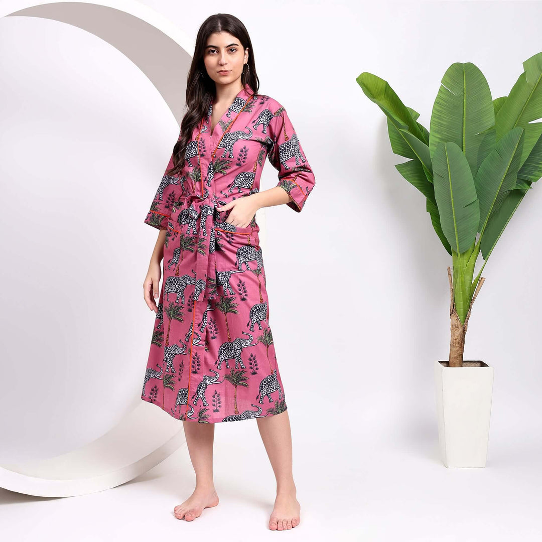 Block Print Robe Block Print Cotton Kimono Robe – Floral Print Robes For Women – Indo Libas