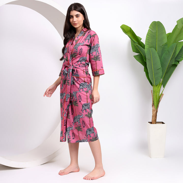 Cozy Cotton Bathrobe with Elephant Design