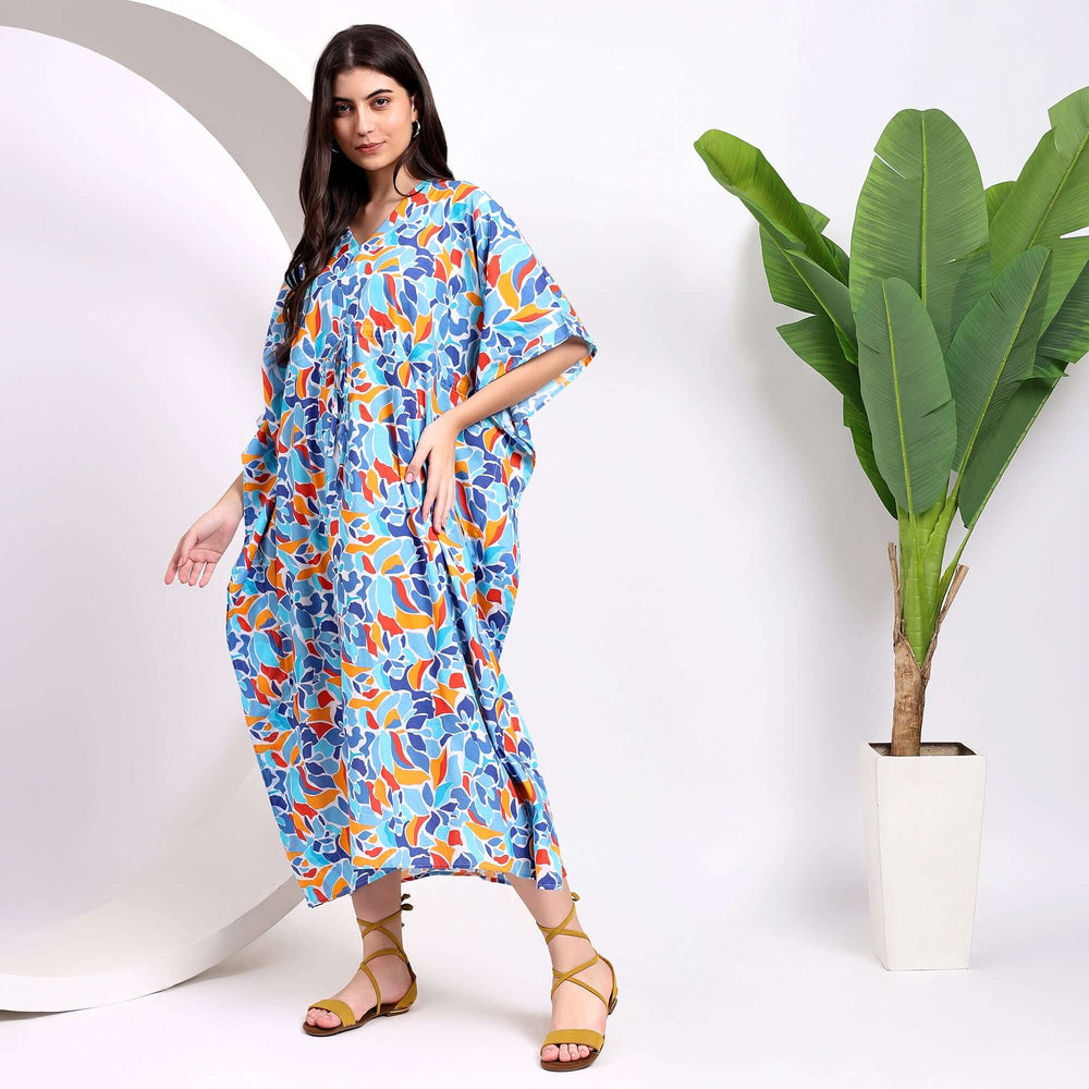 Geometric block print kaftan – cotton caftan dress